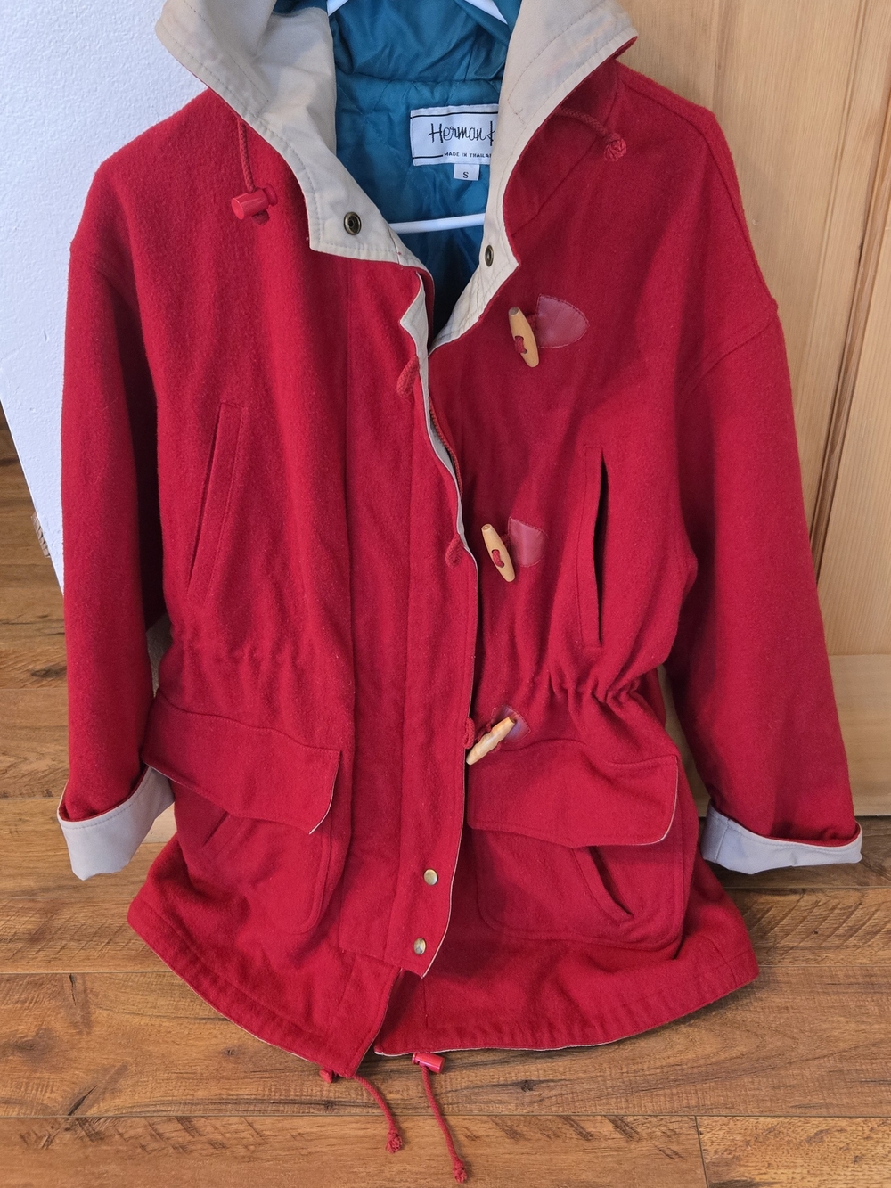 Vintage Herman Kay Women's Red Toggle Parka Jacket Wool Blend